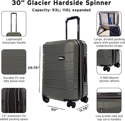 Eddie Bauer Glacier Carry-On 22" and Checked 30" Luggage | Hardside | Spinner Wheels | Expandable | Lightweight | Travel Essentials - Sprig Green