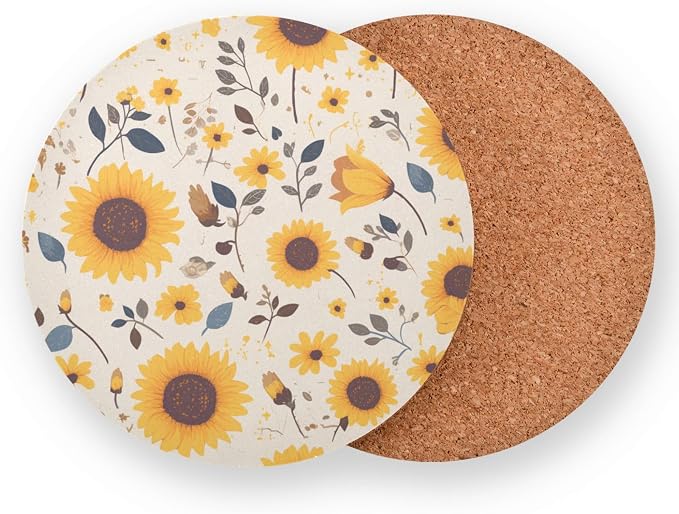 Sunflower Cow Leather Skin Brown Pattern Round Coasters