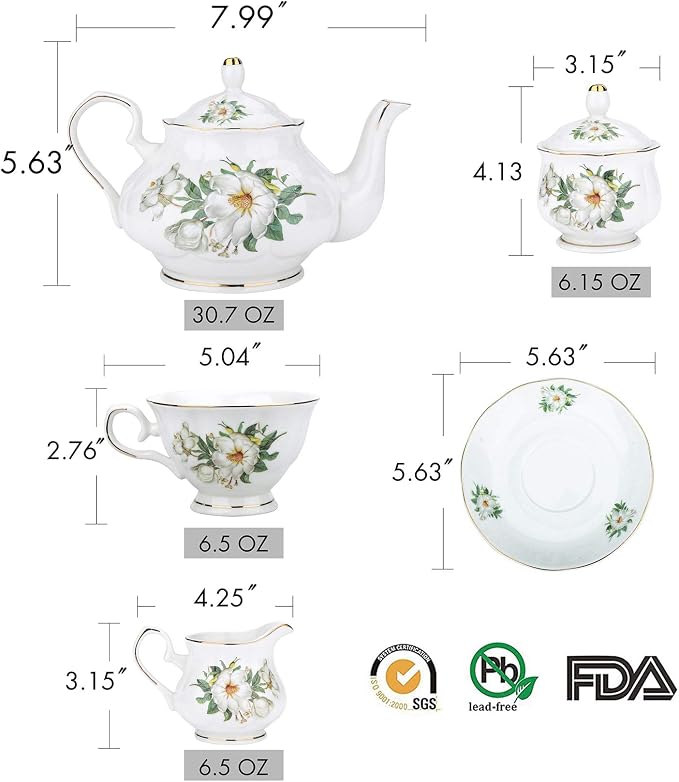 CHENP.HMC Porcelain Tea Cup Set 22-Piece Ceramic Coffee Tea Sets | Cups Saucer