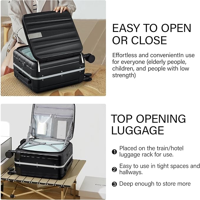 Hanke 16 inch Underseat Carry On Suitcases with Wheels,Lightweight Hard Shell Carry on Luggage with Wheels for Weekender,Top Opening Small Suitcase,Travel Luggage for Womem Men,Jet Black.