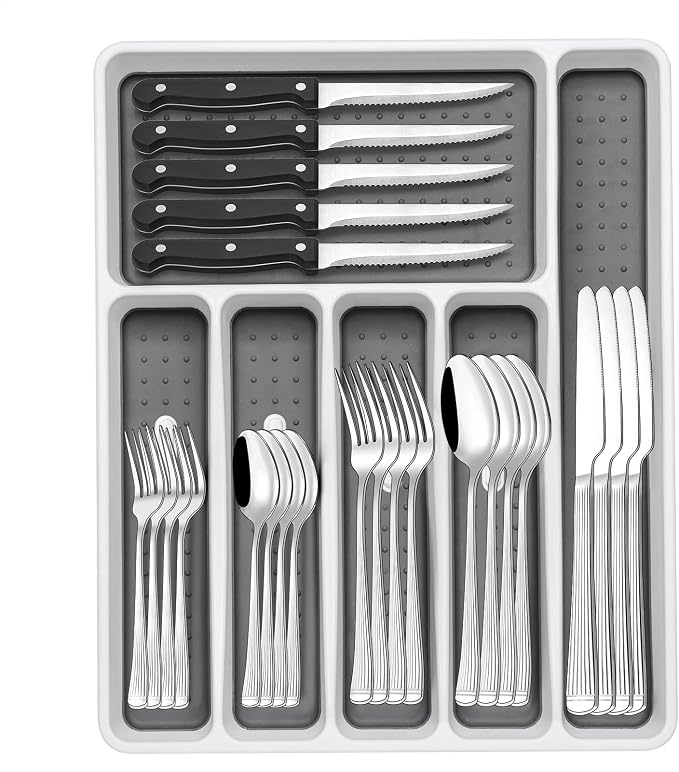 49-Piece Silverware Set with Organizer, Food-Grade Stainless Steel Flatware