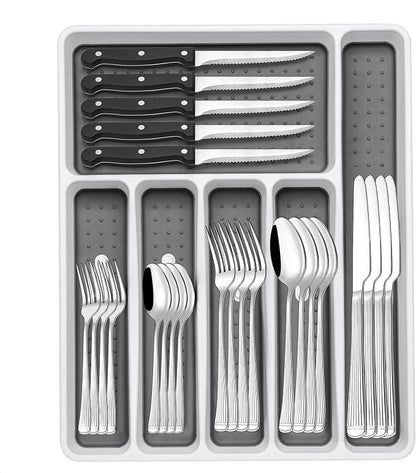 49-Piece Silverware Set with Organizer, Food-Grade Stainless Steel Flatware