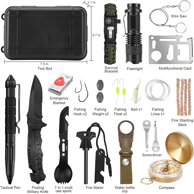 Gifts for Men Dad Husband Teenage Boy, Survival Kit 28 in 1, Survival Gear Tool Emergency Tactical Equipment Supplies Kits for Families Outdoors Camping Hiking Adventures