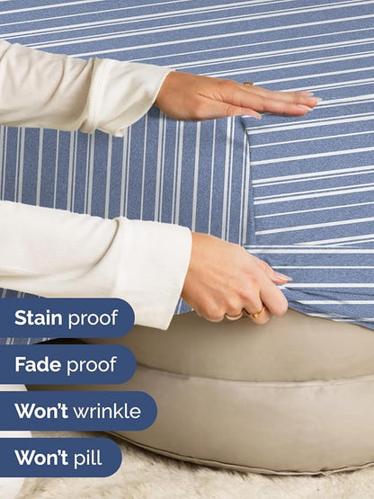 Extra Deep Queen Fitted Sheet - Hotel Luxury Single Fitted Sheet Only - Easily Fits 18 inch to 24 inch Mattress - Ultra Soft, Wrinkle Free with Extra Deep Pockets - Breathable & Comfy - Blue Stripes