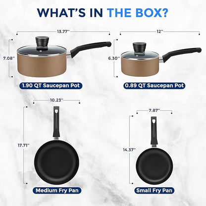 SereneLife 6-Piece Pots and Pans Set – Nonstick Cookware, Black Coating, Heat-Resistant, Dishwasher safe, Includes Fry Pans, Saucepans with Lids, Color Gold
