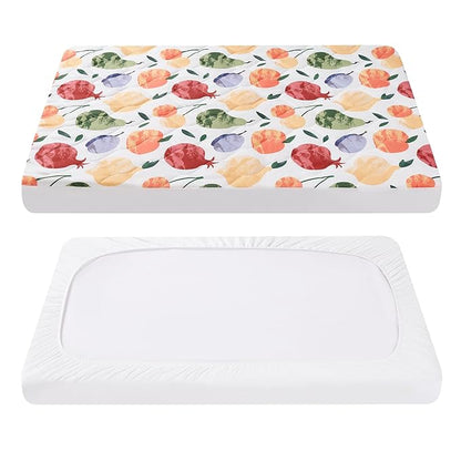 TILLYOU Pack and Play Sheet - Soft Quilted Crib Cover Pad, Toddlers Mattress Protector with 1''-3'' Deep Pocket, Thick Play Yard Playpen Sheets, Crib Mattress Pad, 39"x27", Fruit Shadow