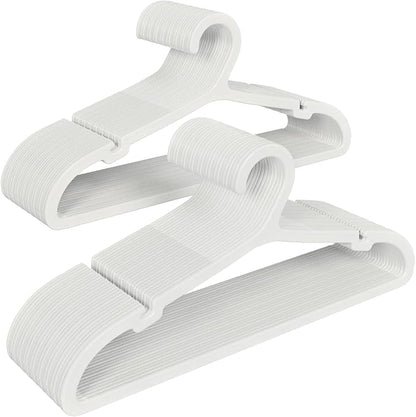 50 Pack Clothes Hangers, Non Slip Plastic Coat Hangers, Space Saving Hangers, Heavy Duty, Hanging Dry Wet Clothes, 16.4" x 8.3", White, UAPY0550W