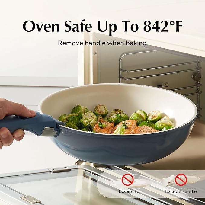 Redchef 16pcs Ceramic Nonstick Pots and Pans Set, Kitchen Cookware Set with Removable Handle, Non Toxic Cookware Set, PFAS PFOA & PTFE Free, RV Ceramic Cookware for Camping, Dishwasher/Oven Safe