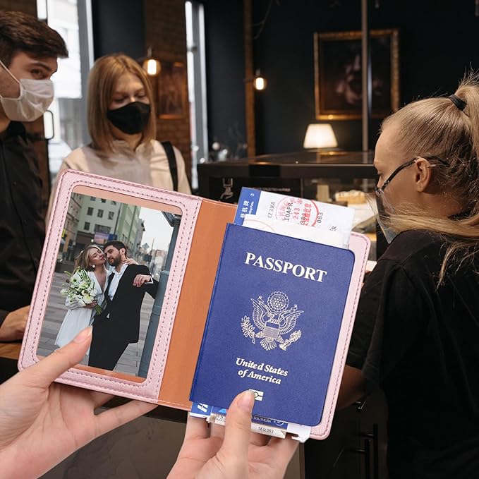 Herain Passport Holder 2Pcs, Passport Cover Wallet Case for Women Men Family, Passports Book Holders Travel Must Haves Cruise Ship Essentials (Dark Blue & Rose Gold)