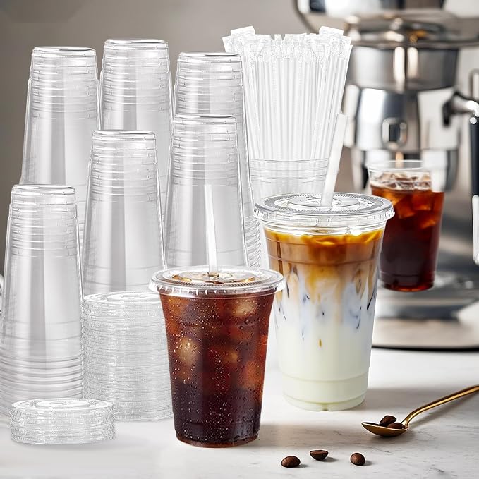 25 Pack 16oz Leak-Proof Clear Plastic Cups