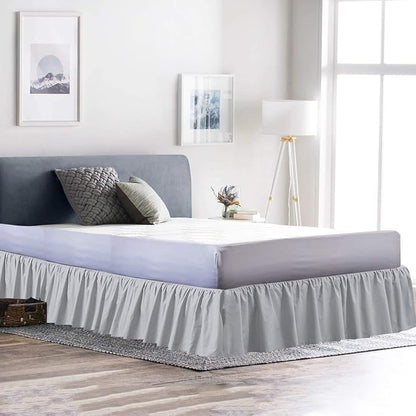 Ruffled Bed Skirt (Queen XL, Light Grey Color) 12 Inch Drop Dust Ruffle with Platform, 100% Cotton 800 Thread Count Fabric - Dust Ruffle Bedskirt for Easy Fitting and Easy Care