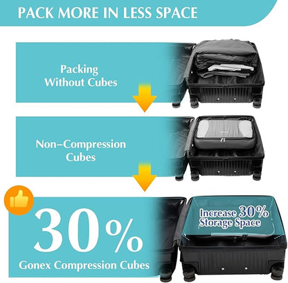 Gonex Compression Packing Cubes, 3pcs/4pcs Expandable Storage Travel Luggage Bags Organizers
