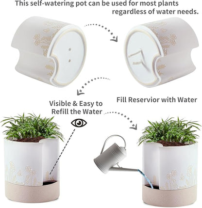 Nihow Self Watering Plant Pot: 8 Inch Ceramic Planter