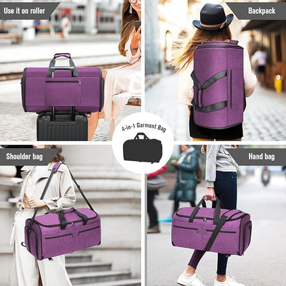 Bukere Carry on Garment Duffle Bag for Travel, Convertible Suit Bag with Backpack Shoulder Straps, Shoe Compartment, Waterproof 3 in 1 Weekender Suit Bag for Men Women