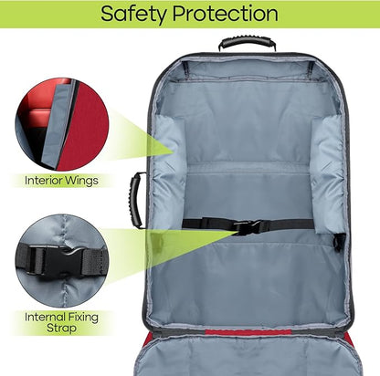 Padded Car Seat Travel Bag for Airplane, Heavy Duty Backpack for Air Travel, Water-Resistant Carrier with Shoulder Strap, Fits Most Car Seats (Red)