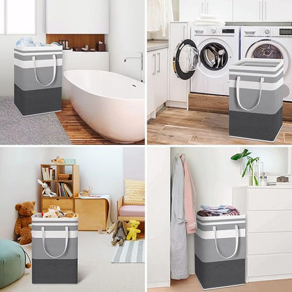 HomeHacks 2-Pack Large Laundry Basket, Waterproof, Freestanding Laundry Hamper, Collapsible Tall Clothes Hamper with Extended Handles for Clothes Toys in the Dorm and Family Gradient Grey, 88L