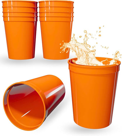 PartyPrints 10 Pack 16 oz Orange Reusable Blank Plastic Cups, Stadium Cups Bulk