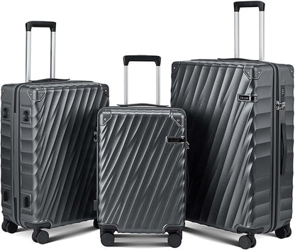 Luggage sets 3 piece with Spinner Wheels, PC Hard Shell Travel Luggage, Carry On suitcase with TSA Lock,YKK Zippers,Charcoal Metallic (Gray, 3 Piece Sets(20/24/28))