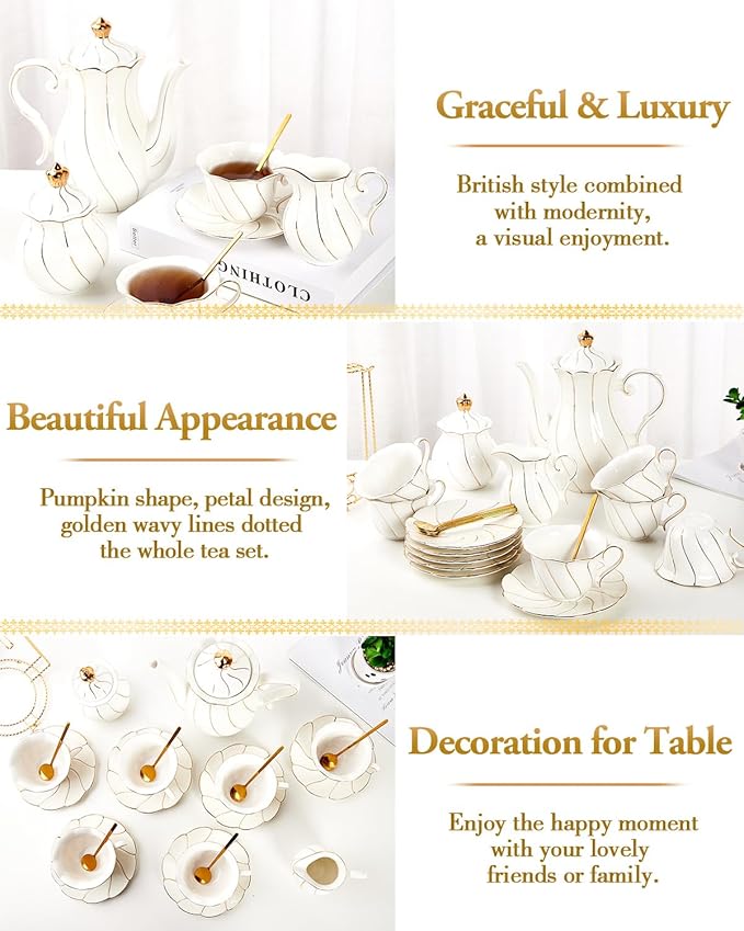 DUJUST 22 pcs White Porcelain Tea Set