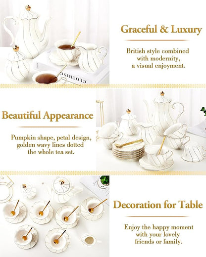 DUJUST 22 pcs White Porcelain Tea Set