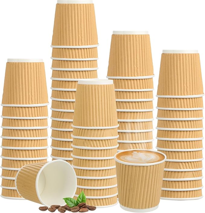 200 Pcs 4oz Paper Espresso Cups Ripple Wall Hot Cups
