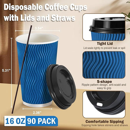 SIUQ 90 Pack 16 oz Disposable Coffee Cups