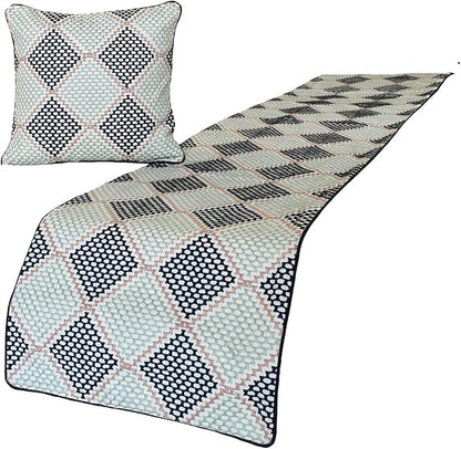 The HomeCentric King/Queen/Twin Blue Decorative Bed Runner Twin 53"x18" Bed Runner with Two Pillow Cover, Embroidered Bed Scarf on Embroidered Fabric - Pointillism