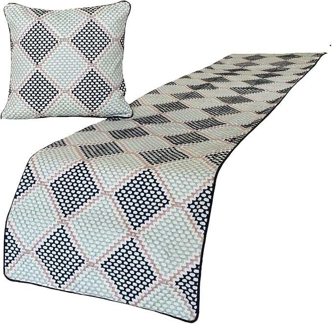 The HomeCentric King/Queen/Twin Blue Decorative Bed Runner Full 68"x18" Bed Runner with Two Pillow Cover, Embroidered Bed Scarf on Embroidered Fabric - Pointillism