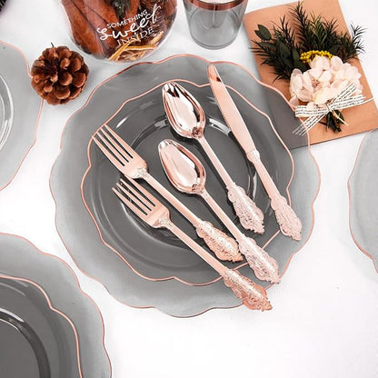 BUCLA 30Guests Clear Black Plastic Plates
