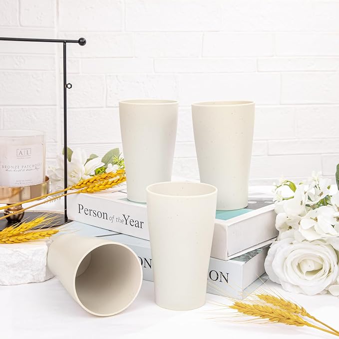 ejonirinjonir EI 8pcs Wheat Straw Cups, 15oz Beige Unbreakable Plastic Reusable