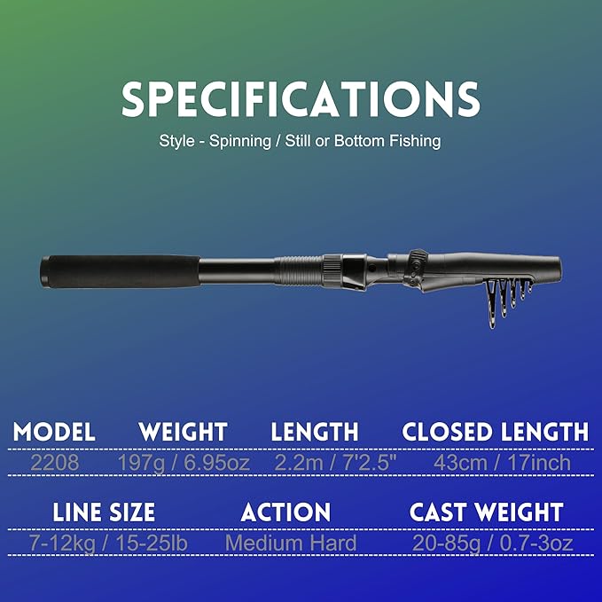 Whistytwig Telescopic Fishing Rod - Versatile Retractable Telescoping Fishing Pole, Collapsible Fishing Rod, Ideal Travel Rod
