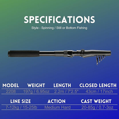 Whistytwig Telescopic Fishing Rod - Versatile Retractable Telescoping Fishing Pole, Collapsible Fishing Rod, Ideal Travel Rod