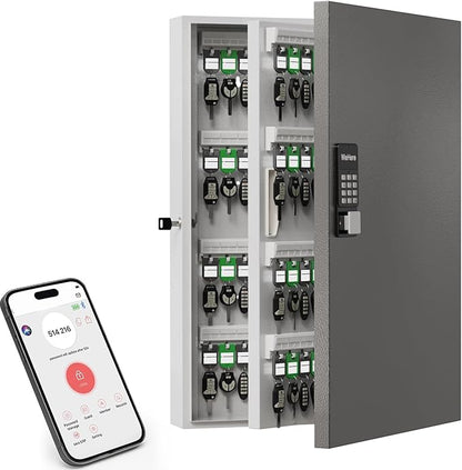 192 Key Cabinet Organizer,Metal Key Lock Box Wall Mount use OTP Technology Unlock,Fixed Password/Bluetooth/OTP Share Half-Remote Unlock,Security Lockbox for Key Management Hook & Storage
