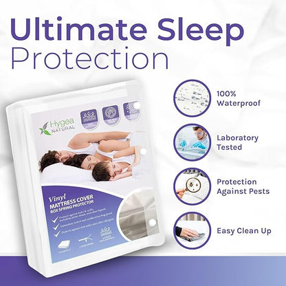 Hygea Natural King Size Tear-Free Vinyl Box Spring & Mattress Cover - Waterproof, Anti-Bed Bug and Allergen-proof, Zippered Encasement - 78” x 80” x 9” Deep - Durable Protection