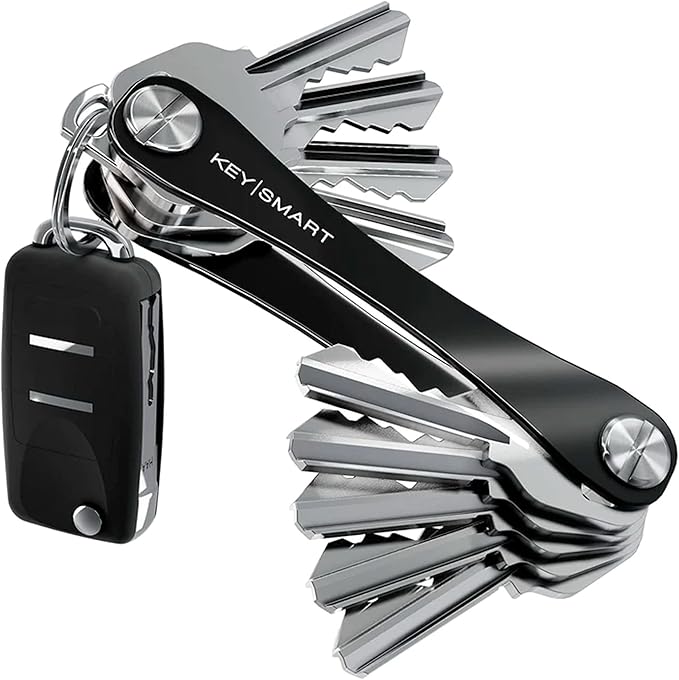 KEYSMART Key Holder for Keychain - Compact Key Organizer for Key Chain, Minimalist Clutter-Free EDC Keychains Key Ring, Black, 14 Keys