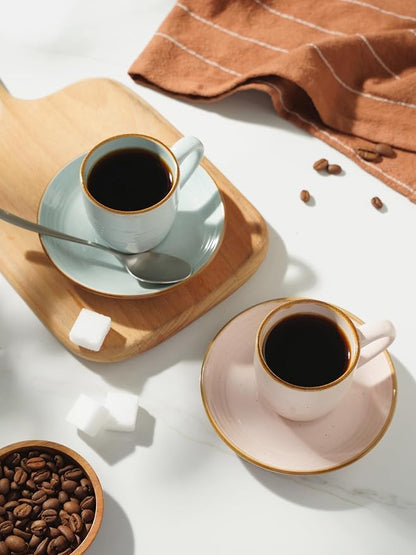 famiware 3oz Espresso Cups and Saucers, Stoneware Demitasse Cup