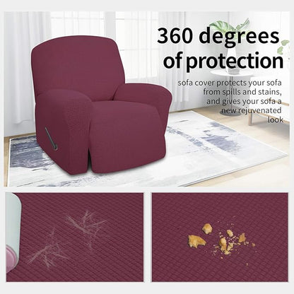 Easy-Going 4 Pieces Oversized Recliner Stretch Sofa Slipcover Sofa Cover Furniture Protector Couch Soft with Elastic Bottom Polyester Spandex Jacquard Fabric Small Checks ASHRose,X-Large