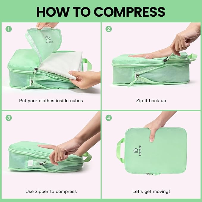 Lightweight Compression Packing Cubes for Suitcases, Compressible Expandable Travel Packing Organizer with Clear Toiletries and Backpack Bag, Travel Essentials for Carry on Luggage 7 Set