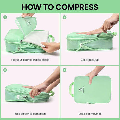 Lightweight Compression Packing Cubes for Suitcases, Compressible Expandable Travel Packing Organizer with Clear Toiletries and Backpack Bag, Travel Essentials for Carry on Luggage 7 Set