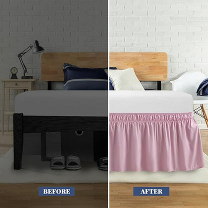 Full Bed Skirt, Elastic Wrap Around Bed Skirt Full Size, Bed Skirts for Adjustable Bed, Easy Fit with 14" Drop Length Tailored Drop Dust Ruffle (Pink)