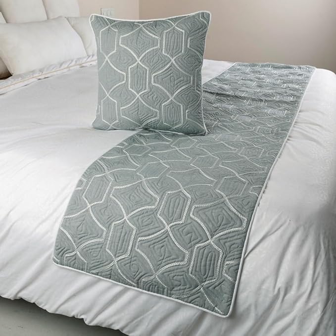 The HomeCentric King Queen Twin Grey Blue Bed Runner Without Pillow Cover, Twin Size 53"x18" Bed Runner Without Pillow Cover, Linen Quilted Embroidery, Modern Contemporary - Atmosphere