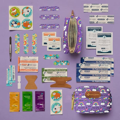 KeepGoing Small Travel First Aid Kit Kids – 60 Pc. Mini First Aid Kit for Purse, Diaper Bag, & Backpack with Latex-Free Bandages – 4 Oz., & 4.5 x 3.5 x 2 in, TSA-Approved