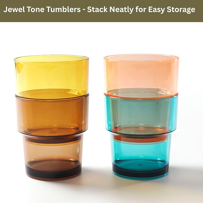 14 oz Plastic Stackable Drinking Tumblers, Dishwasher Safe, Durable