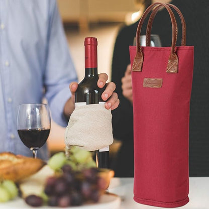 ZORMY Single Bottle Insulated Wine Tote, 1 Bottle Wine Carrier Bag Padded Wine Cooler Perfect Wine Lover's or Wedding Gift-Red