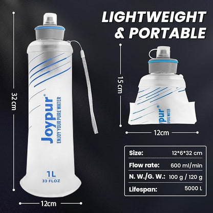 Collapsible Water Bottle with Filter - 1L Squeeze Water Filtered Bottle Camping Survival Hiking Backpacking, Portable Water Filter with NSF/FDA Certification, White