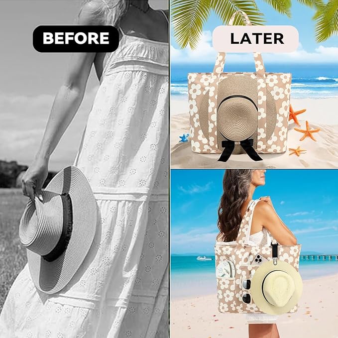 LEDAOU Beach Bags for Women, Beach Bags Waterproof Sandproof, Packable Beach Tote Bag with Zipper Travel Sports