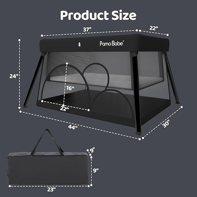 Pamo Babe Travel Crib Lightweight Playpen Baby Playard with Bassinet Portable Mini Playard