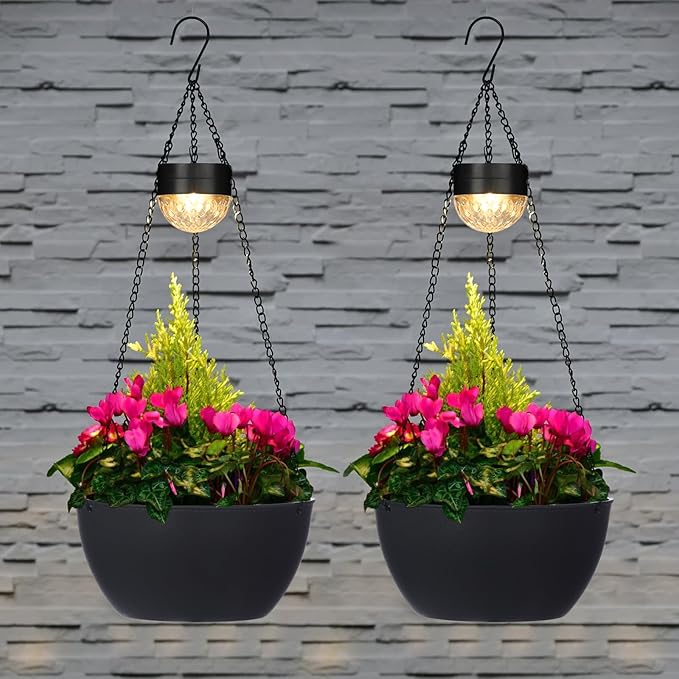 BAYN 2 Packs Solar Hanging Basket Planters