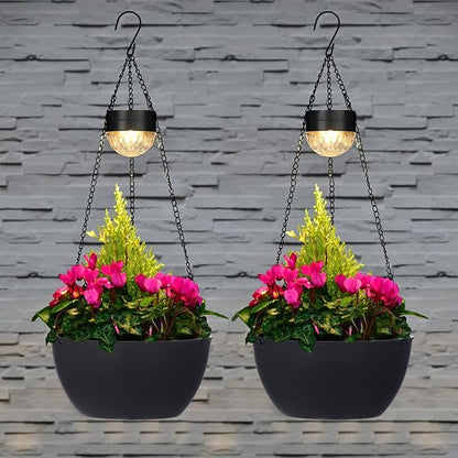 BAYN 2 Packs Solar Hanging Basket Planters