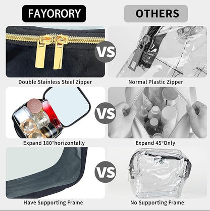 TSA Approved Travel Toiletry Bag,2 Pack Clear Makeup Bags with Handles,Quart Size Clear Cosmetic Bags for Traveling Women,Men,Carry on Airport Airline Compliant Bag,Black